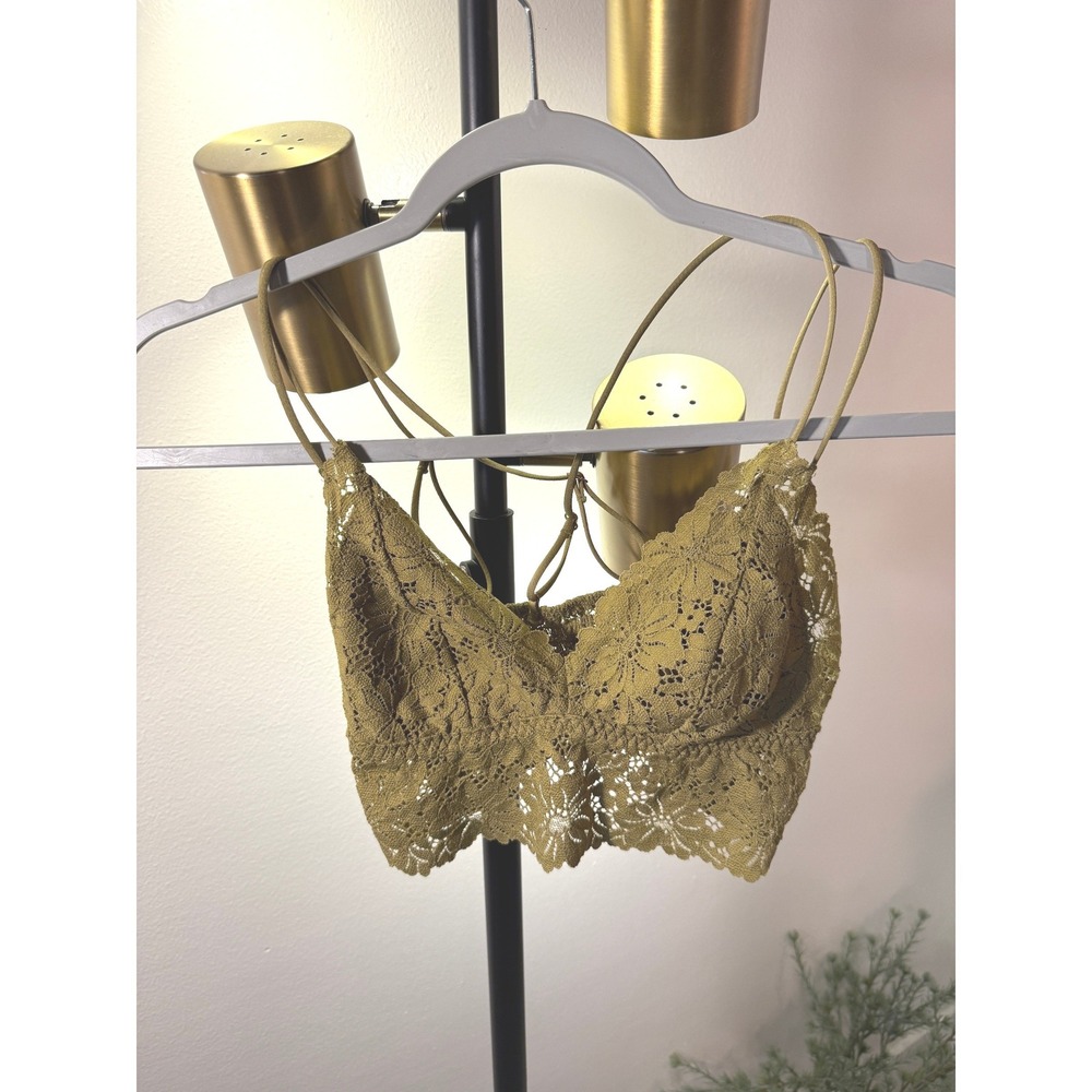 Victoria's Secret PINK xs/sm Olive‎ Lace Longline Bralette Strappy Back cute EUC